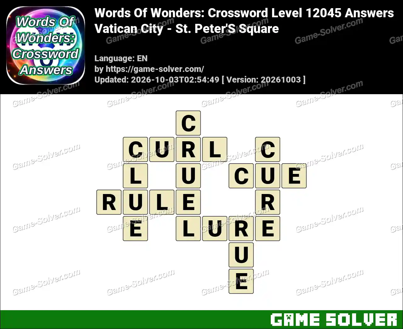 Words Of Wonders: Crossword Level 12045 Answers – Vatican City – St. Peter’S Square